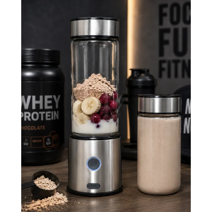 Mey İthalat® Çift Hazneli Cam Blender USB Şarjlı Smoothie ve Buz Kırıcı Blender