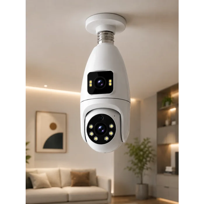 Mey İthalat® Çift Lens Wi-Fi Ampul Kamera ve Mobil Kontrol Yüksek Çözünürlüklü