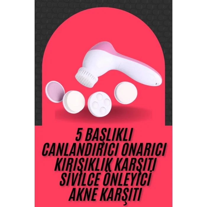 Mey İthalat® Cilt Temizleme ve Masaj Aleti 5 Başlıklı Akne ve Sivilce Önleyici