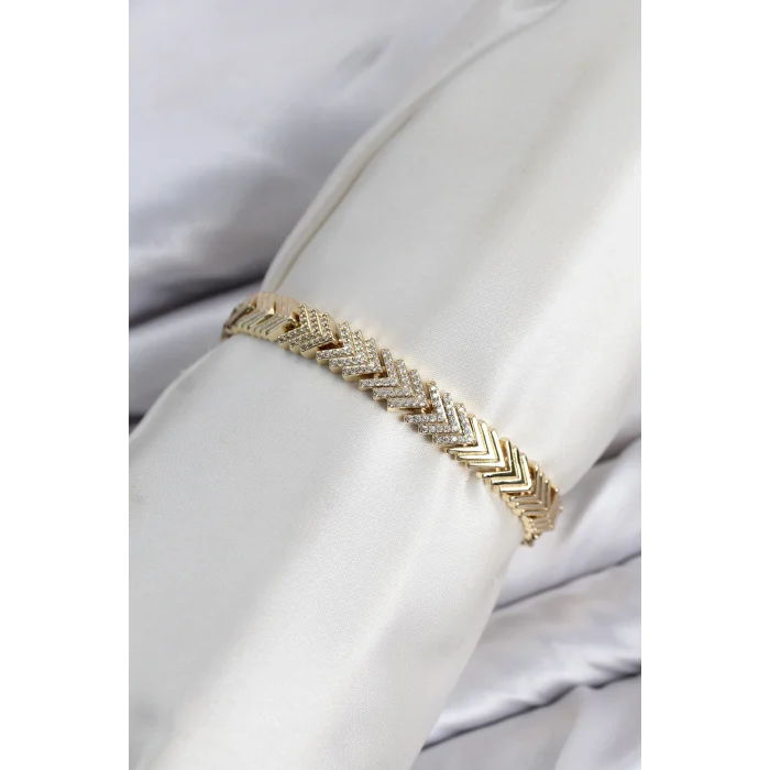 Mey İthalat® CM Çavuş Model Zirkon Taşlı VIP Seri Gold Renk Pirinç Kadın Bileklik