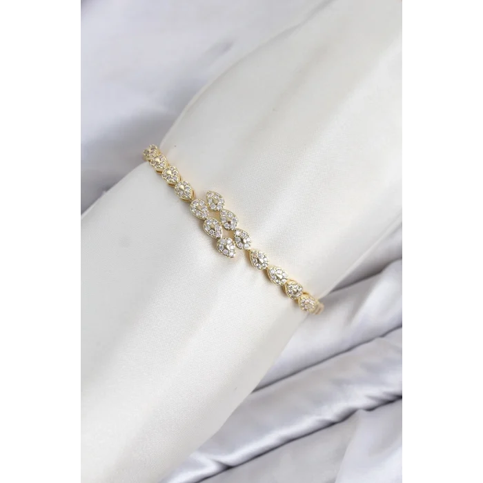 Mey İthalat® CM Damla Model Zirkon Taşlı VIP Seri Gold Renk Pirinç Kadın Bileklik