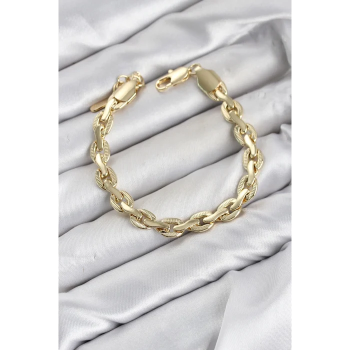 Mey İthalat® CM Kalın Zincir Model Gold Renk Pirinç Kadın Bileklik