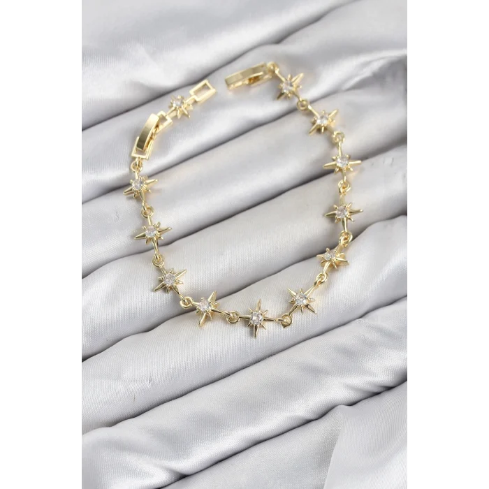 Mey İthalat® CM Kutup Yıldızı Model Gold Renk Zirkon Taşlı Kadın Bileklik