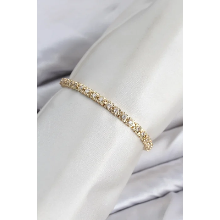 Mey İthalat® CM Model Zirkon Taşlı VIP Seri Gold Renk Pirinç Kadın Bileklik