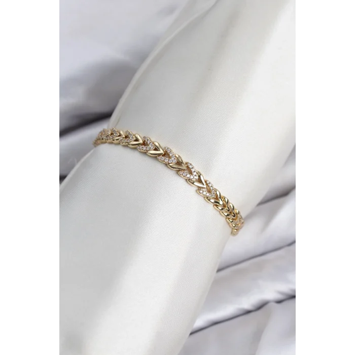 Mey İthalat® CM Model Zirkon Taşlı VIP Seri Gold Renk Pirinç Kadın Bileklik