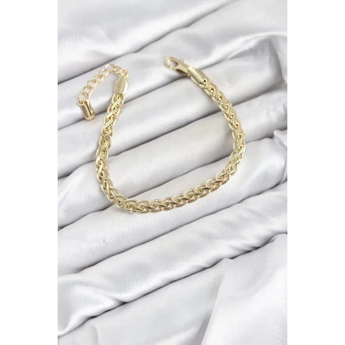Mey İthalat® CM Singapur Zincir Model Gold Renk Pirinç Kadın Bileklik