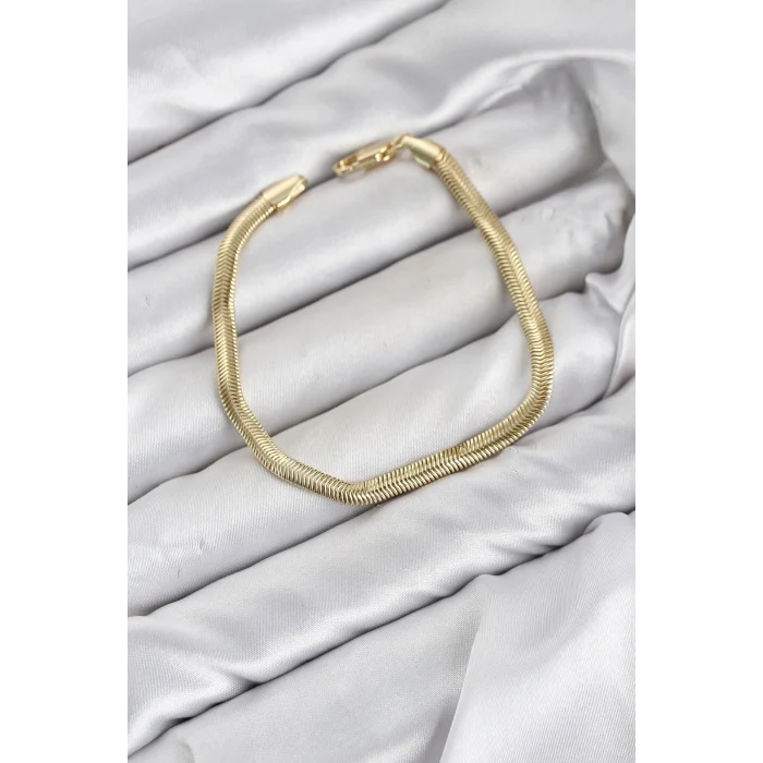 Mey İthalat® CM Yassı Yılan Zincir Model Gold Renk Pirinç Kadın Bileklik