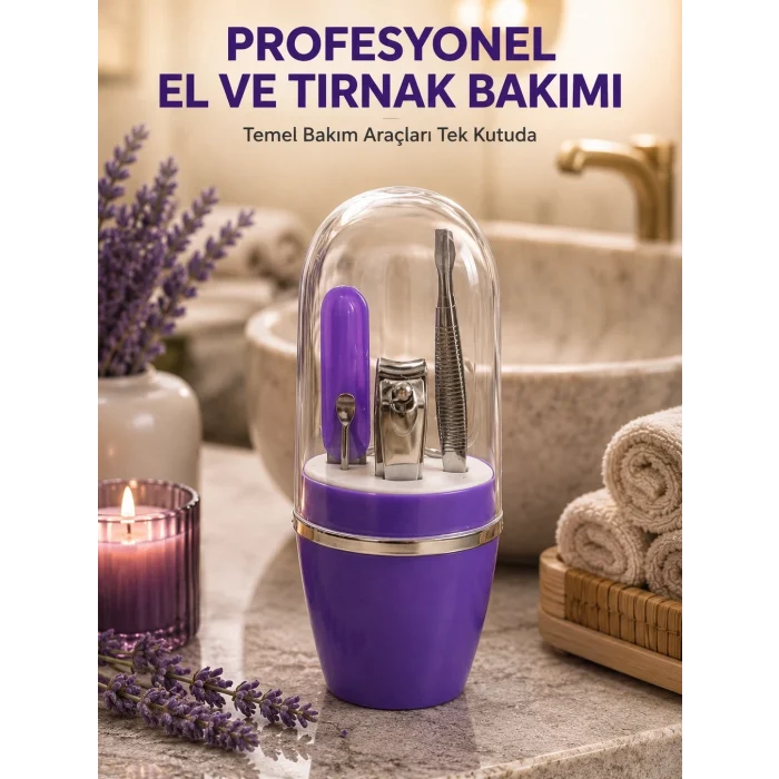 Mey İthalat® Çok Amaçlı Mor Manikür Bakım Seti Kompakt Bakım Çantası