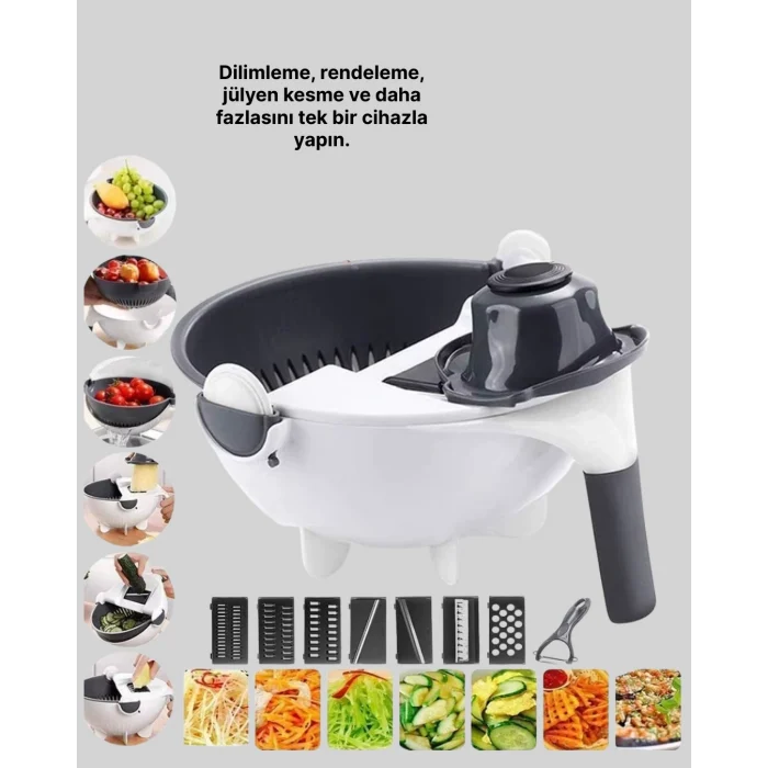Mey İthalat® Çok Fonksiyonlu Dilimleyici ve Süzgeçli Mutfak Aparatı