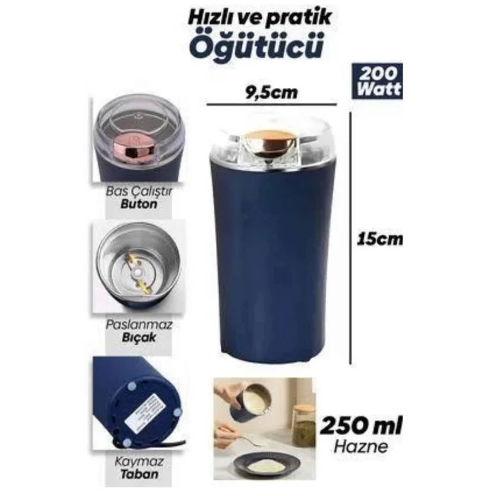 Mey İthalat® Dayanıklı Paslanmaz Çelik Kolay Kullanım Kahve Ve Baharat Öğütücü