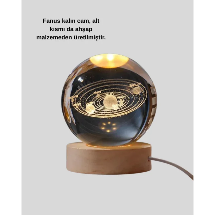 Mey İthalat® Dekoratif LED Kristal Küre Ahşap Altlıklı Şık Gece Lambası