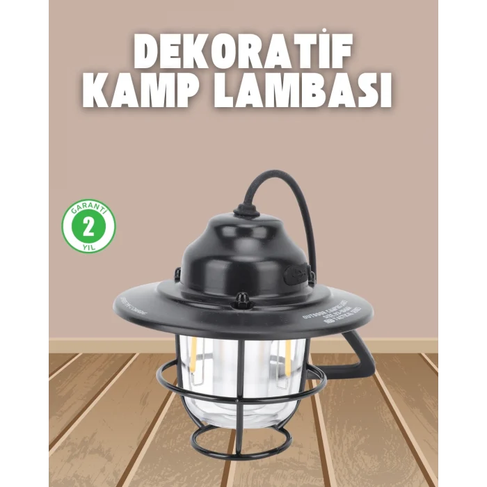 Mey İthalat® Dekoratif ve Fonksiyonel Taşınabilir Kamp Gece Lambası