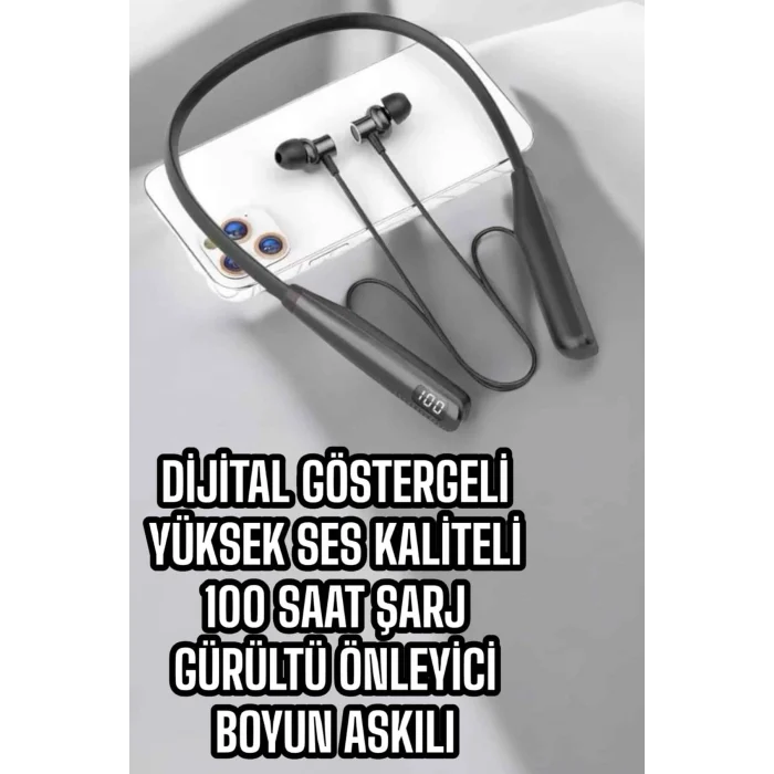 Mey İthalat® Dijital Batarya Göstergeli Bluetooth Özellikli Boyun Askılı Kulaklık