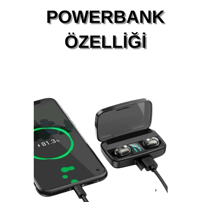 Mey İthalat® Dijital Göstergeli Bluetooth Kulaklık Kablosuz TWS Stereo Bluetooth 5.0