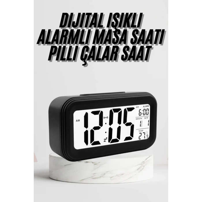 Mey İthalat® Dijital Masa Saati Termometre Takvim Led Ekran Pilli Ev Ofis Masası