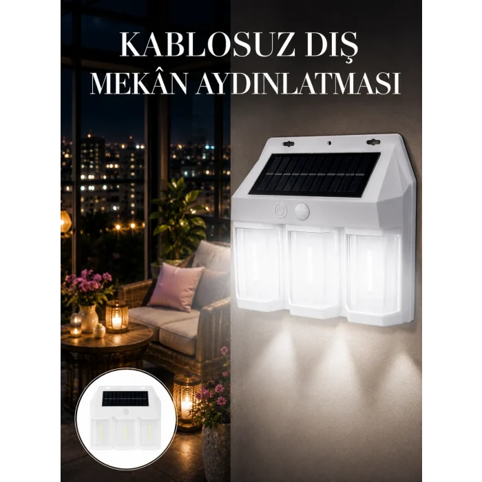 Mey İthalat® Dış Mekan Solar Duvar Lambası – 120° Hareket Algılama, 3 Işık Modu Yeni Nesil