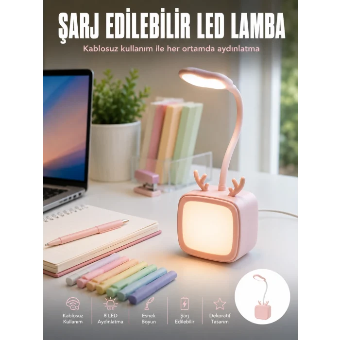 Mey İthalat® Esnek Gövdeli LED Masa Lambası Taşınabilir Gece Aydınlatması