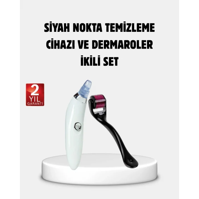 Mey İthalat® Evde Profesyonel Cilt Bakımı Dermaroller + Siyah Nokta Temizleyici Setı