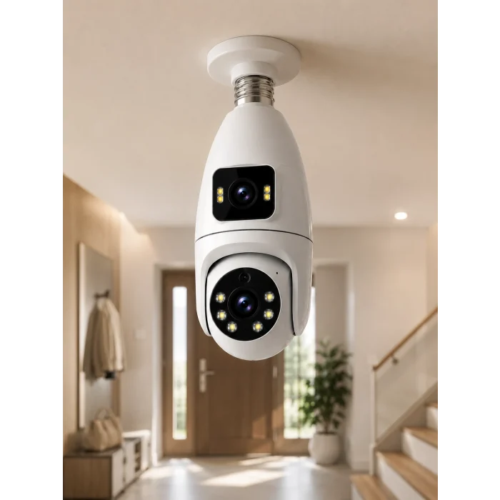 Mey İthalat® Gece Görüşlü Çift Lens Wi-Fi Ampul Kamera Mobil Takip Destekli