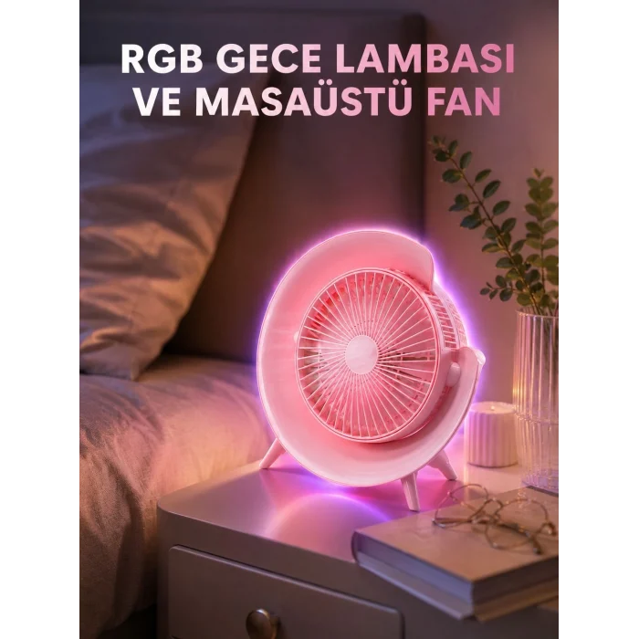 Mey İthalat® Gece Lambalı Renk Değiştiren Masaüstü Fan