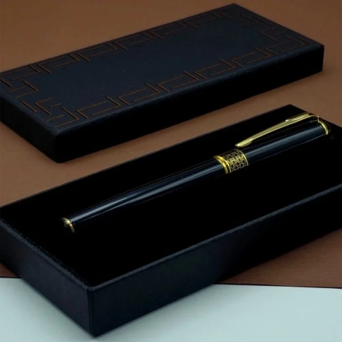 Mey İthalat®  Gold İşlemeli Siyah Metal Roller Kalem