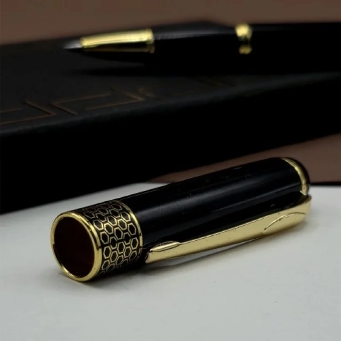 Mey İthalat®  Gold İşlemeli Siyah Metal Roller Kalem