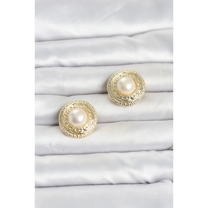 Mey İthalat® Gold Renk İncili Model Düğme veya Manşet Broşu