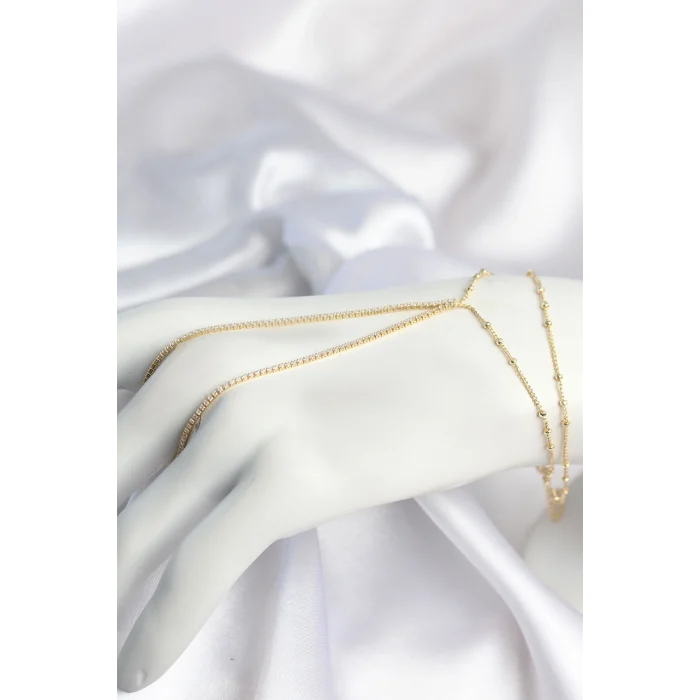 Mey İthalat® Gold Renk Minimal Zirkon Taşlı Su Yolu Model Şahmeran