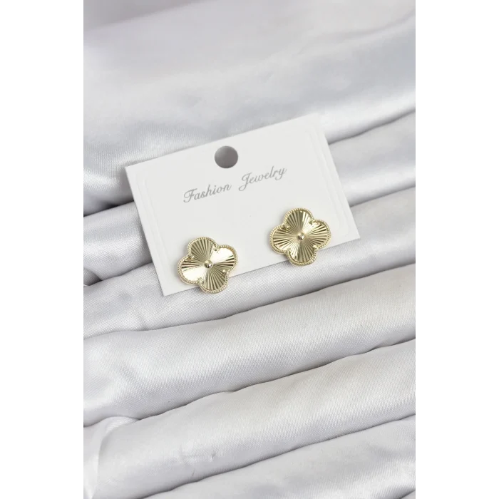 Mey İthalat® Gold Renk Pirinç Yonca Model Kadın Küpe