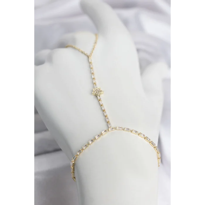 Mey İthalat® Gold Renk Pirinç Zirkon Taşlı Yıldız Model Şahmeran