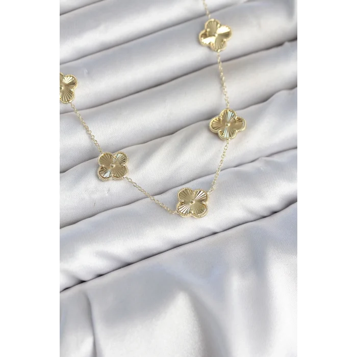 Mey İthalat® Gold Renk Yonca Model VIP Seri Kadın Kolye