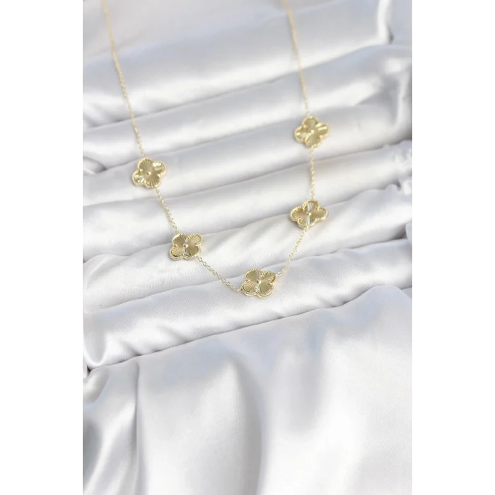 Mey İthalat® Gold Renk Yonca Model VIP Seri Kadın Kolye