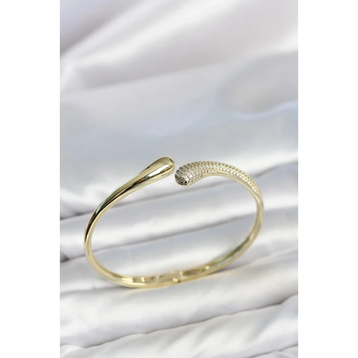 Mey İthalat® Gold Renk Zirkon Taşlı Tifani Model Kadın Kelepçe Bileklik