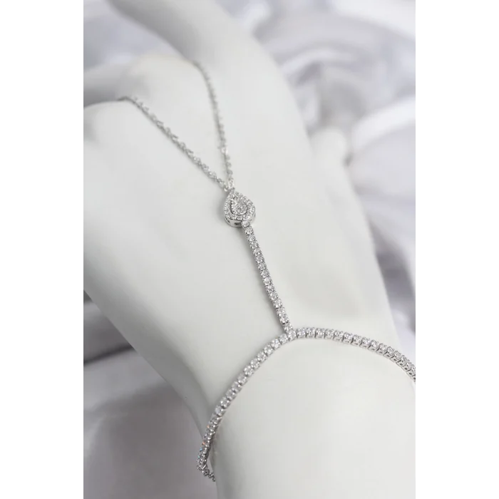 Mey İthalat® Gümüş Renk Pirinç Zirkon Taşlı Damla Model Şahmeran