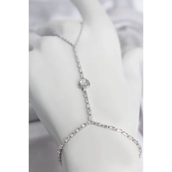 Mey İthalat® Gümüş Renk Pirinç Zirkon Taşlı Kalp Model Şahmeran