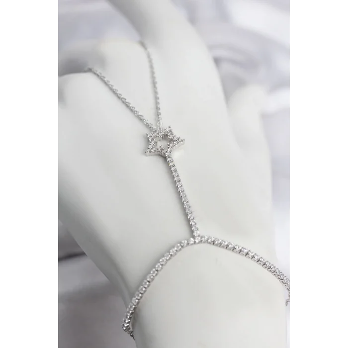 Mey İthalat® Gümüş Renk Pirinç Zirkon Taşlı Yıldız Model Şahmeran