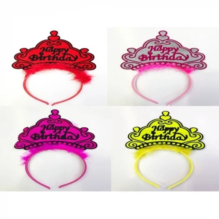 Mey İthalat® Happy Birthday Yazılı Neon Renk Taç 12 Adet