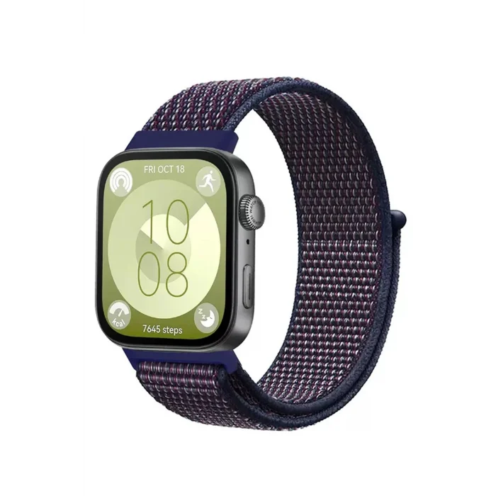 Mey İthalat®  Huawei Fit 4 Hasırlı Cırtcırtlı Kordon - Mavi-Beyaz