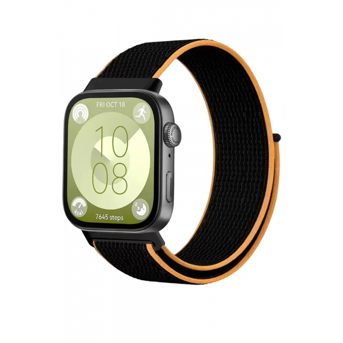 Mey İthalat®  Huawei Fit 4 Hasırlı Cırtcırtlı Kordon - Siyah-Turuncu