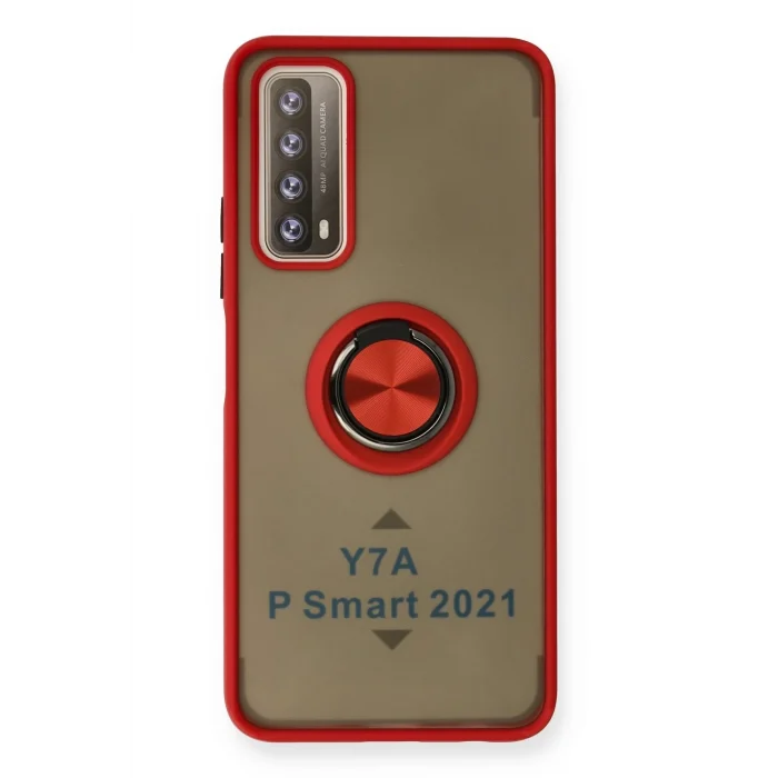 Mey İthalat®  Huawei P Smart 2021 Kılıf Montreal Yüzüklü Silikon Kapak - Kırmızı