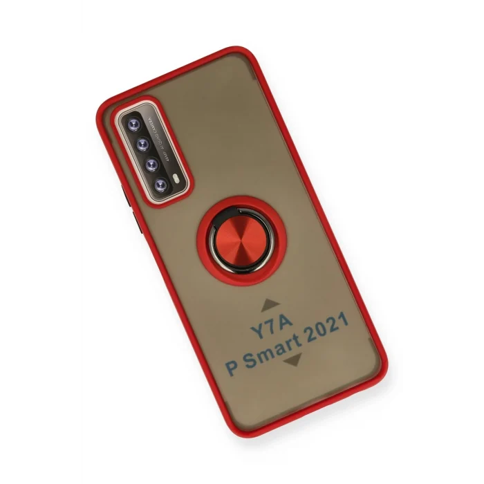 Mey İthalat®  Huawei P Smart 2021 Kılıf Montreal Yüzüklü Silikon Kapak - Kırmızı