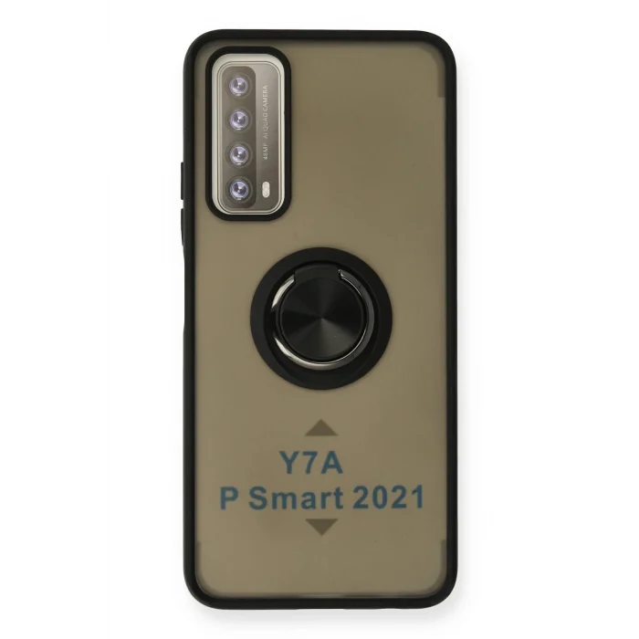 Mey İthalat®  Huawei P Smart 2021 Kılıf Montreal Yüzüklü Silikon Kapak - Siyah