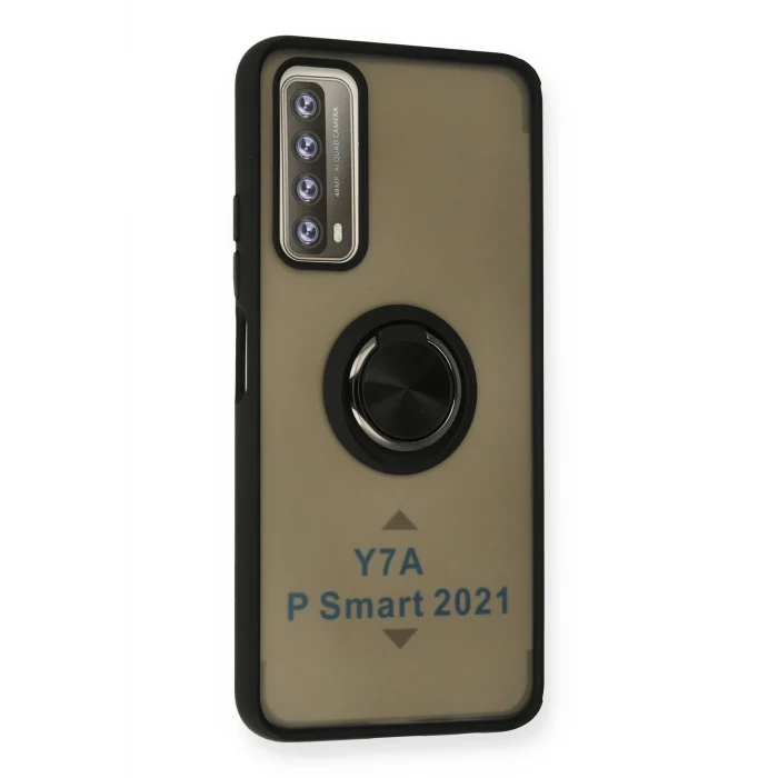 Mey İthalat®  Huawei P Smart 2021 Kılıf Montreal Yüzüklü Silikon Kapak - Siyah