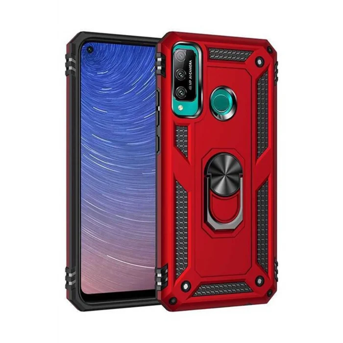 Mey İthalat®  Huawei P40 Lite E Kılıf Sofya Yüzüklü Silikon Kapak - Kırmızı