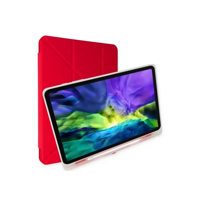 Mey İthalat®   iPad 10.2 (8.nesil) Kılıf Kalemlikli Mars Tablet Kılıfı - Kırmızı
