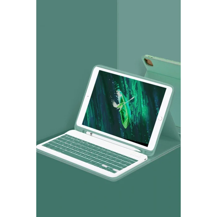 Mey İthalat®   iPad Pro 11 (2022) Kılıf KC01 Smart Klavyeli Tablet Kılıfı - Koyu Yeşil
