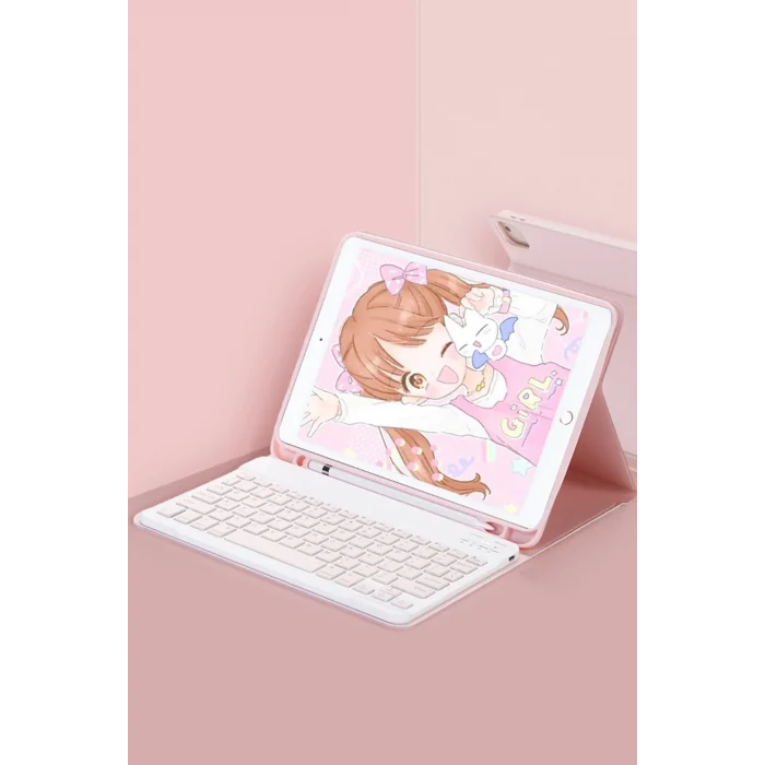 Mey İthalat®   iPad Pro 11 (2022) Kılıf KC01 Smart Klavyeli Tablet Kılıfı - Pembe