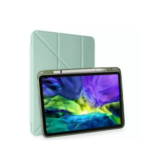 Mey İthalat®   iPad Pro 12.9 (2021) Kılıf Kalemlikli Mars Tablet Kılıfı - Açık Yeşil