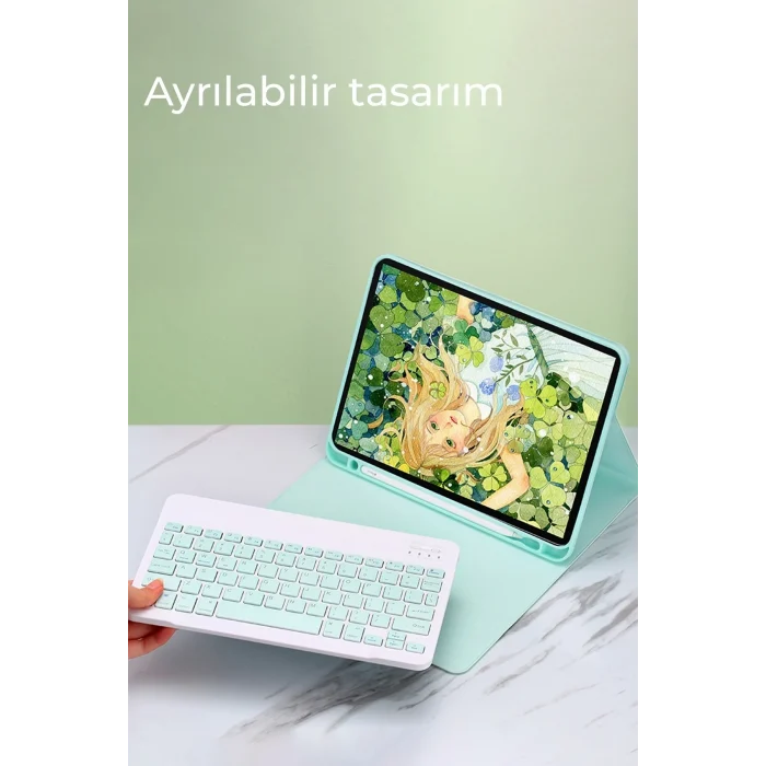 Mey İthalat®   iPad Pro 12.9 (2022) Kılıf KC01 Smart Klavyeli Tablet Kılıfı - Pembe