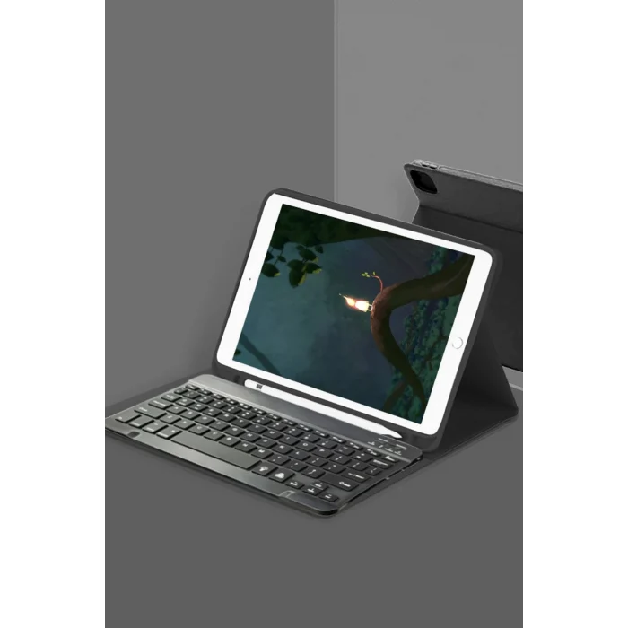 Mey İthalat®   iPad Pro 12.9 (2024) Kılıf KC01 Smart Klavyeli Tablet Kılıfı - Siyah